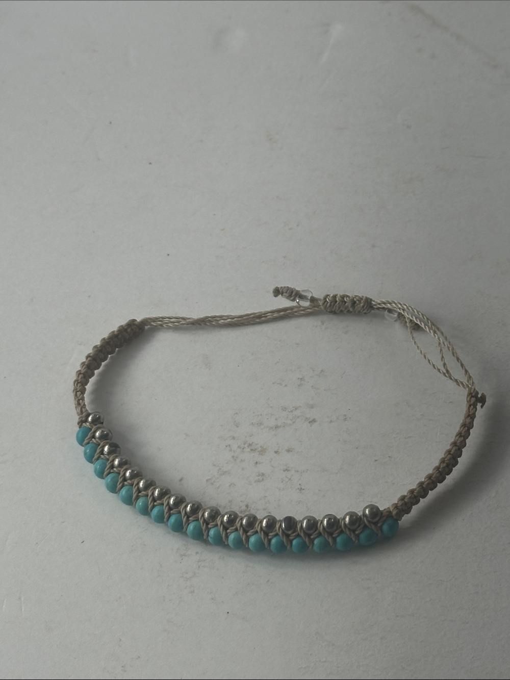 Turquoise Bead Woven Bracelet with Silver Accents - Women Jewelry
